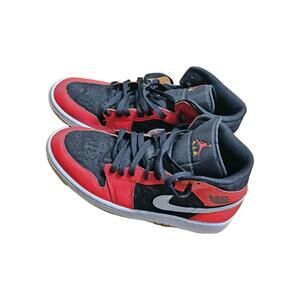 Air Jordan 1 Mid Se Red Black Sneaker Basketball Shoe Mens US 8.5 Lightly Worn